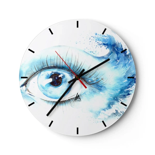 Relógio de parede - Relógio em vidro - Olhar artístico em tons de azul - 30x30cm - Mergulho no olhar azul - Decoração de parede moderna para a sala de estar, cozinha e quarto ARTTOR