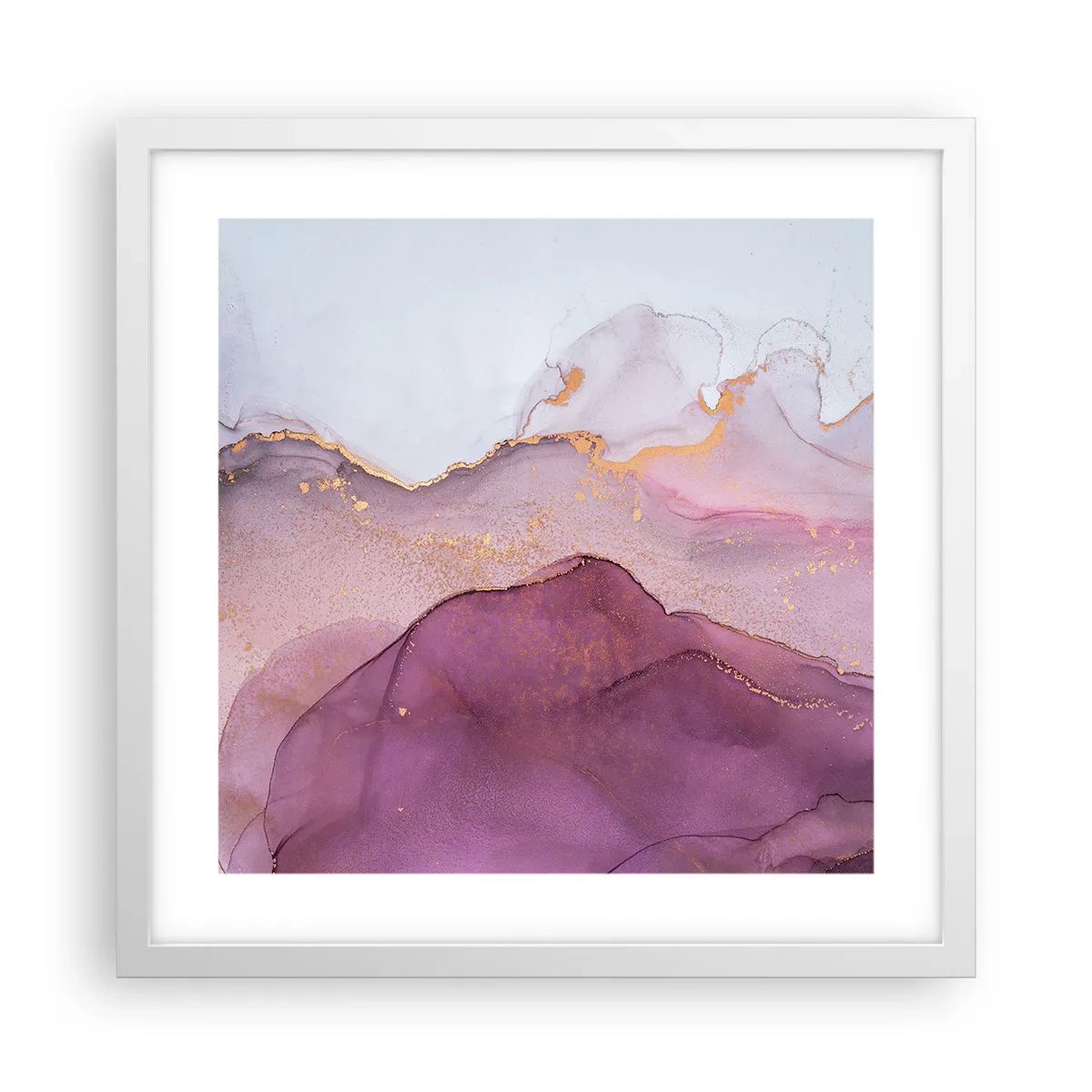 Pôster em moldura branca - Ondas de lilás e roxo - 40x40 cm