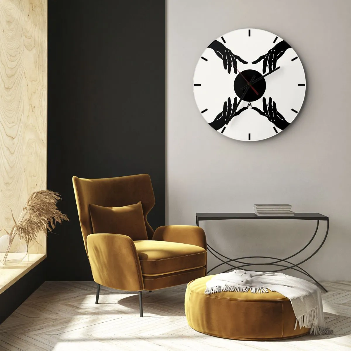 Relógio de parede - Relógio em vidro - Mãos negras circundando um círculo escuro em um fundo claro - 30x30cm - Sinal secreto - Decoração de parede moderna para a sala de estar, cozinha e quarto ARTTOR