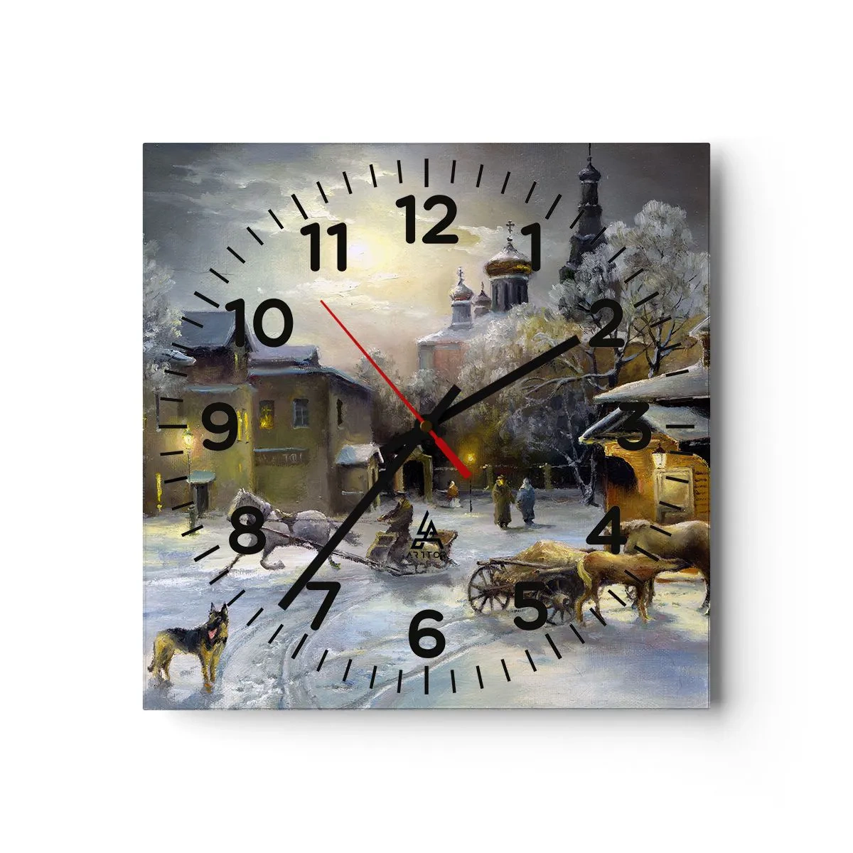 Relógio de parede - Relógio em vidro - A magia do inverno russo - 30x30 cm