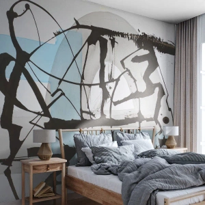 Papel de Parede Standard Eco - Gráfico abstrato com preto e azul em um fundo claro - 100x70cm - Azul mesmo assim - Decoração de parede moderna para a sala de estar e quarto ARTTOR