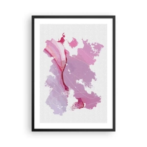 Pôster com moldura preta - Mapa abstrato em tons de rosa e roxo - 50x70cm - Mapa do mundo rosa - Decoração de parede moderna para a sala de estar e quarto ARTTOR