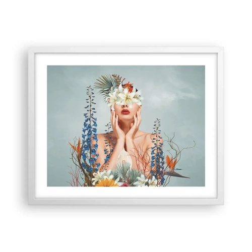 Pôster em moldura branca - Mulher – flor - 50x40 cm