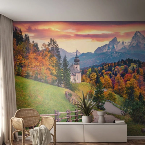 Papel de parede personalizado Standard Eco - Paisagem como uma pintura - Paisagem montanhosa, Caminho, Igreja
