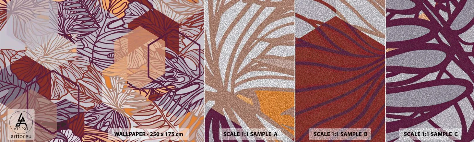 Amostra de papel de parede Premium Sand - A impossível relação entre a geometria e a natureza - Abstração, Gráficos, Folhas - 100x30 cm