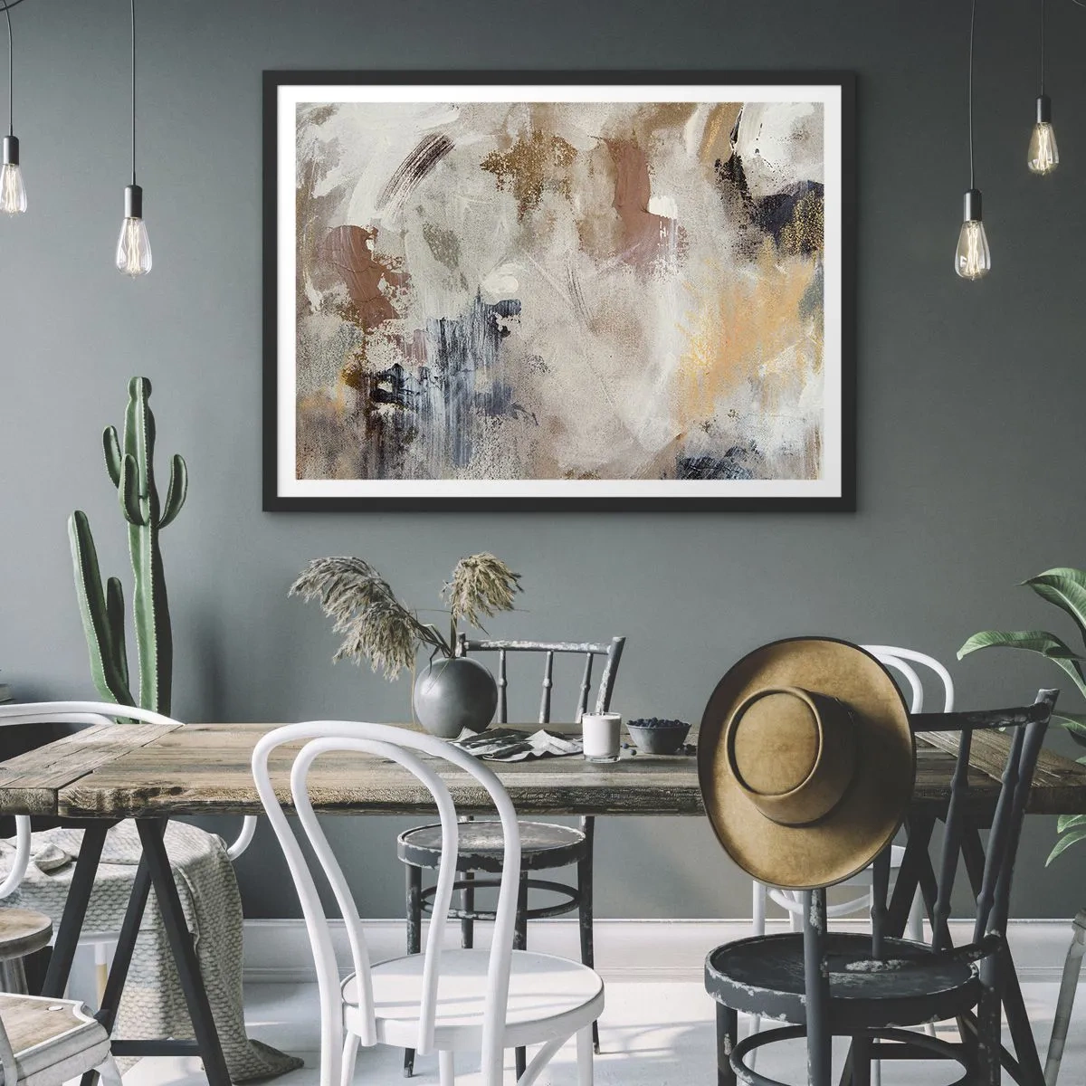 Pôster com moldura preta - Abstração enevoada - 50x40 cm
