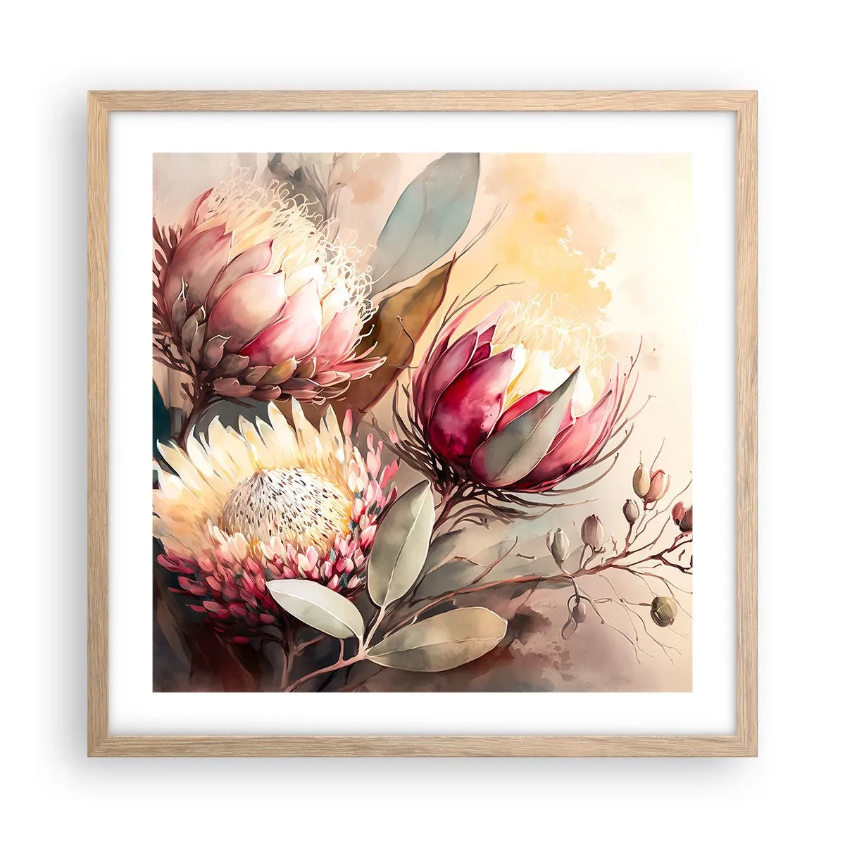 Pôster com moldura de carvalho claro - De perfil e de frente - 50x50 cm