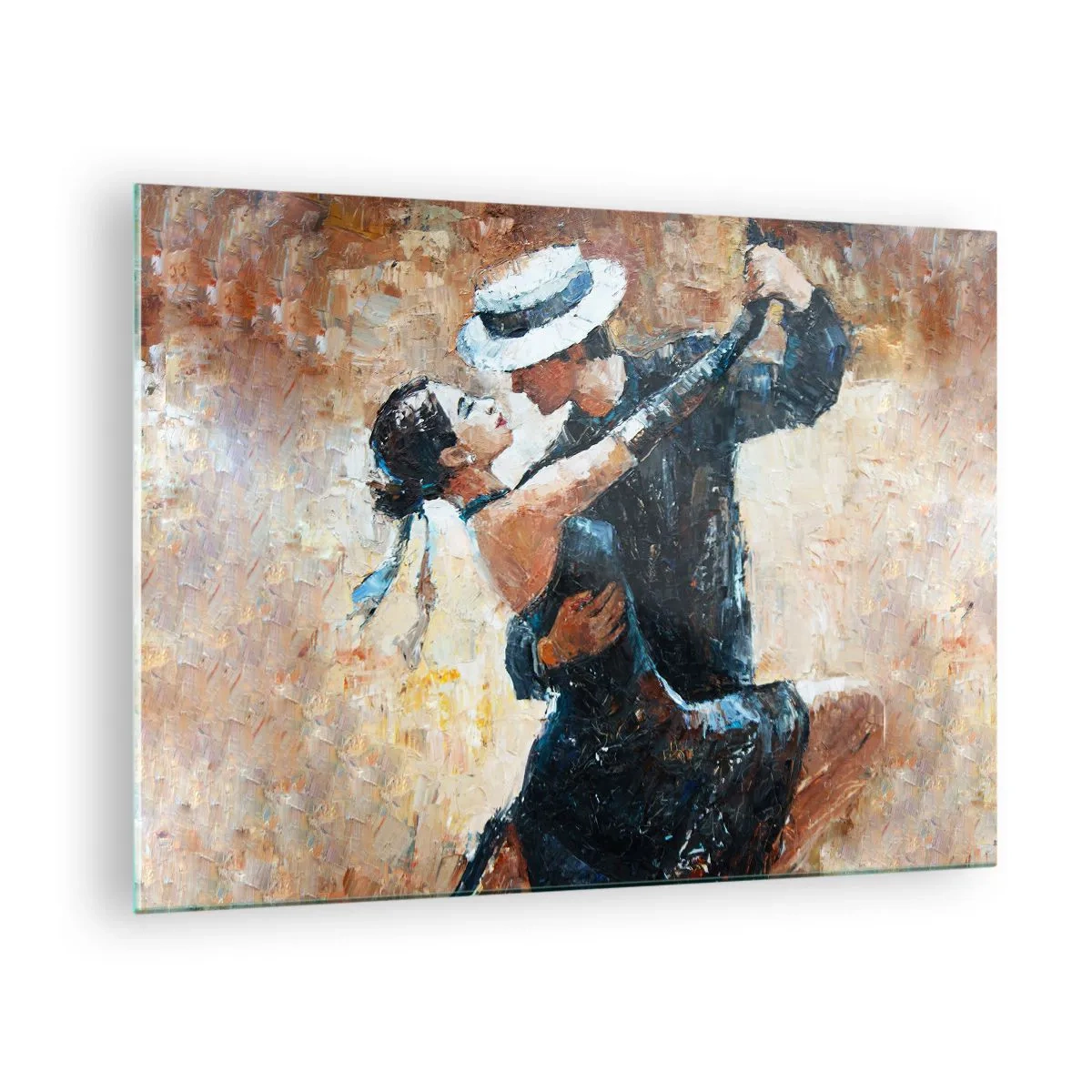 Quadro em vidro - Um casal dançando em um estilo elegante com um toque clássico - 70x50cm - A la Rudolf Valentino - Decoração de parede moderna para a sala de estar e quarto ARTTOR