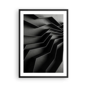 Pôster com moldura preta - Uma composição em preto e branco de estruturas geométricas e espaciais - 50x70cm - Ordem espacial - Decoração de parede moderna para a sala de estar e quarto ARTTOR