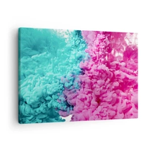 Quadro em tela - Ondas coloridas de turquesa e rosa em forma abstrata - 70x50cm - Confronto decisivo - Decoração de parede moderna para a sala de estar e quarto ARTTOR