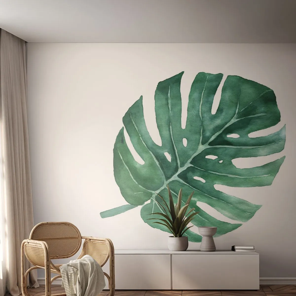 Papel de Parede Premium Canvas - Conceito verde - Monstro, Folha, Boho - 400x280 cm