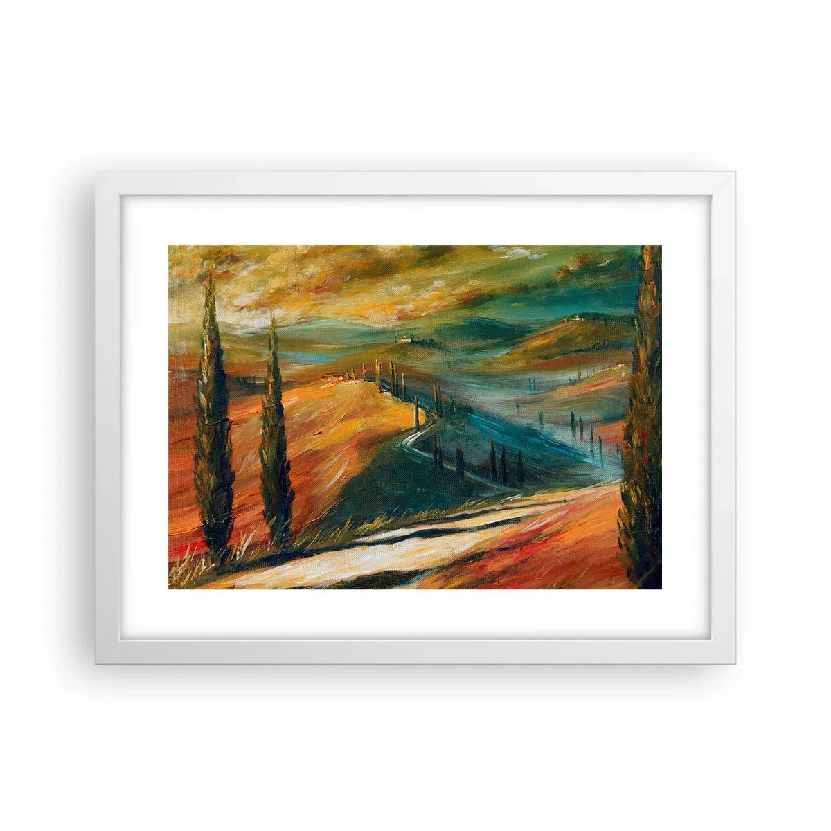 Pôster em moldura branca - Paisagem da Toscana - 40x30 cm