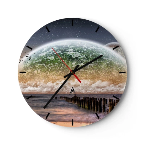 Relógio de parede - Relógio em vidro - Paisagem com um globo e um mar calmo - 30x30cm - E o mundo emergiu da água - Decoração de parede moderna para a sala de estar, cozinha e quarto ARTTOR