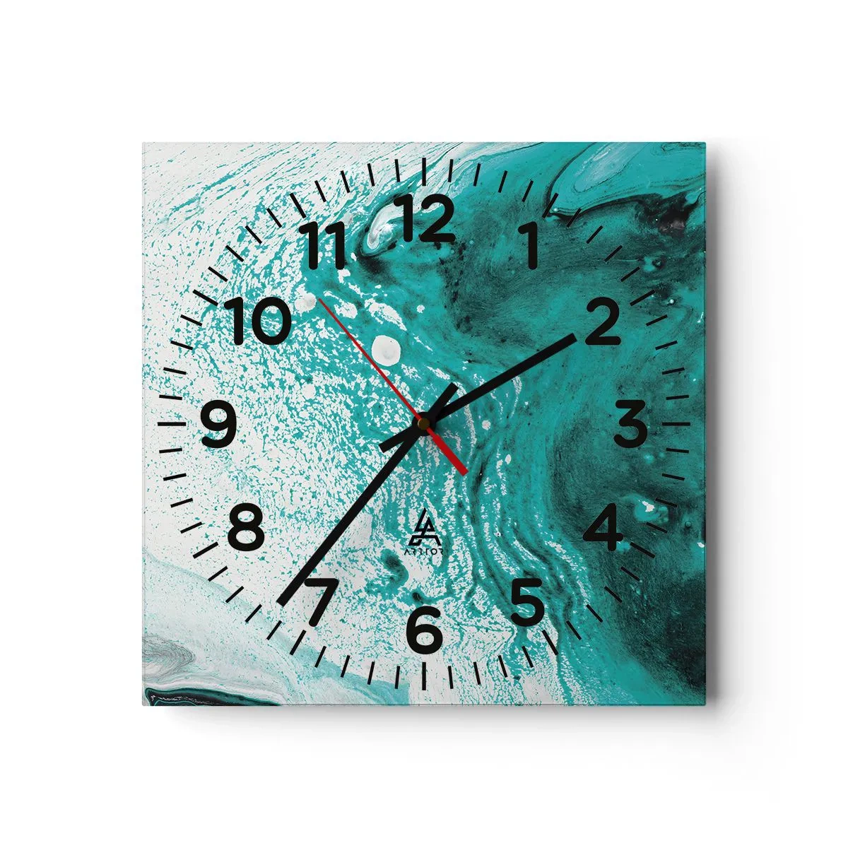 Relógio de parede - Relógio em vidro - Derreter a branco e turquesa - 40x40 cm