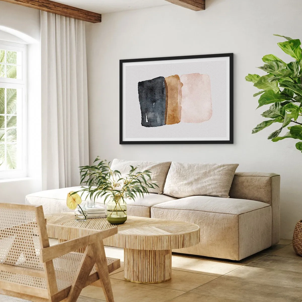 Pôster com moldura preta - Composição das cores da terra - 100x70 cm