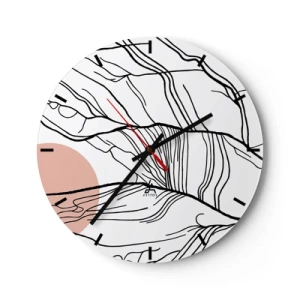 Relógio de parede - Relógio em vidro - Linhas pretas artísticas que lembram galhos em um fundo branco - 30x30cm - Numa rede de galhos - Decoração de parede moderna para a sala de estar, cozinha e quarto ARTTOR