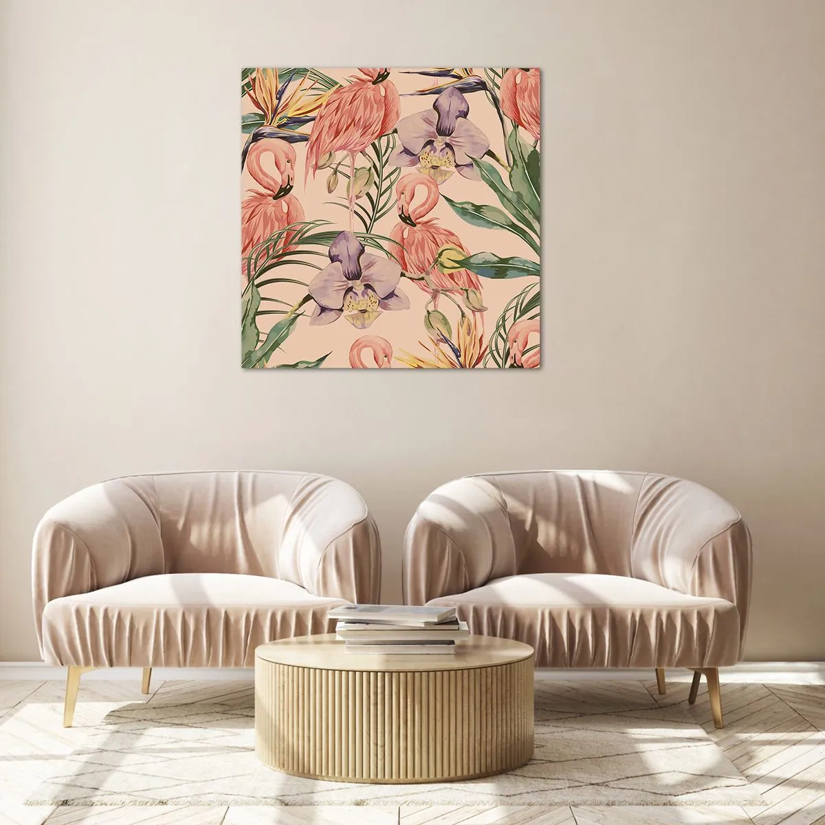 Quadro em vidro - Balé rosa em flores - 70x70 cm