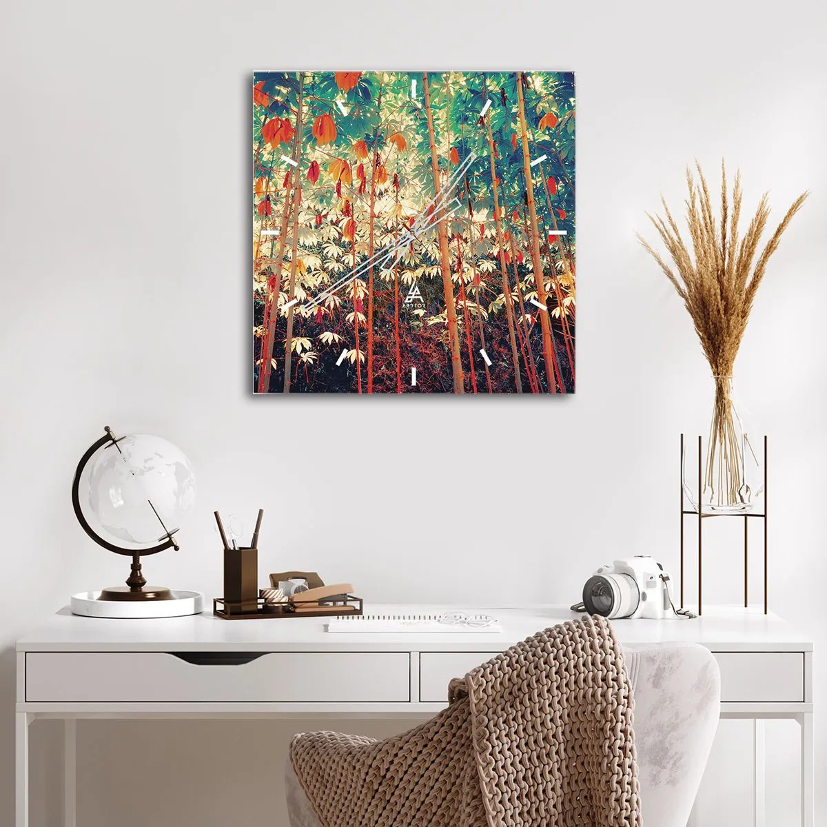 Relógio de parede - Relógio em vidro - A vida secreta das folhas - 40x40 cm
