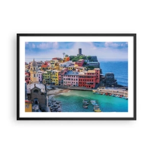 Pôster com moldura preta - Cidade mágica mediterrânea - 70x50 cm