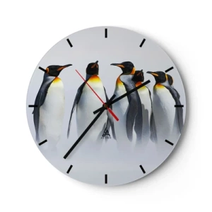 Relógio de parede - Relógio em vidro - Um grupo de pinguins contra o nevoeiro - 30x30cm - Reunião em traje de gala - Decoração de parede moderna para a sala de estar, cozinha e quarto ARTTOR