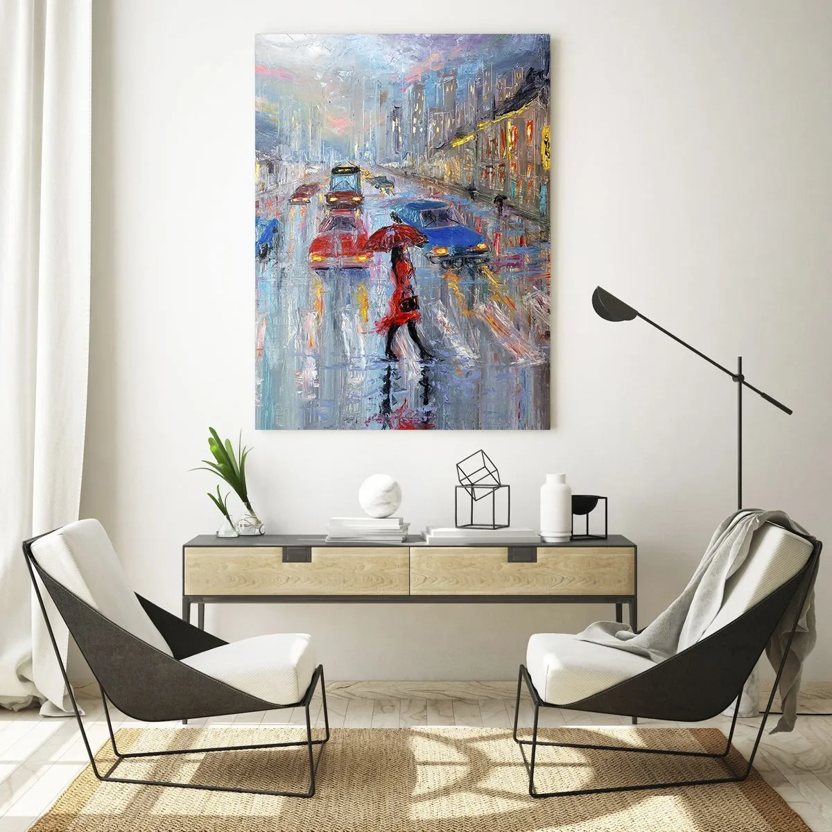 Quadro em vidro - Tarde chuvosa na cidade - 50x70 cm