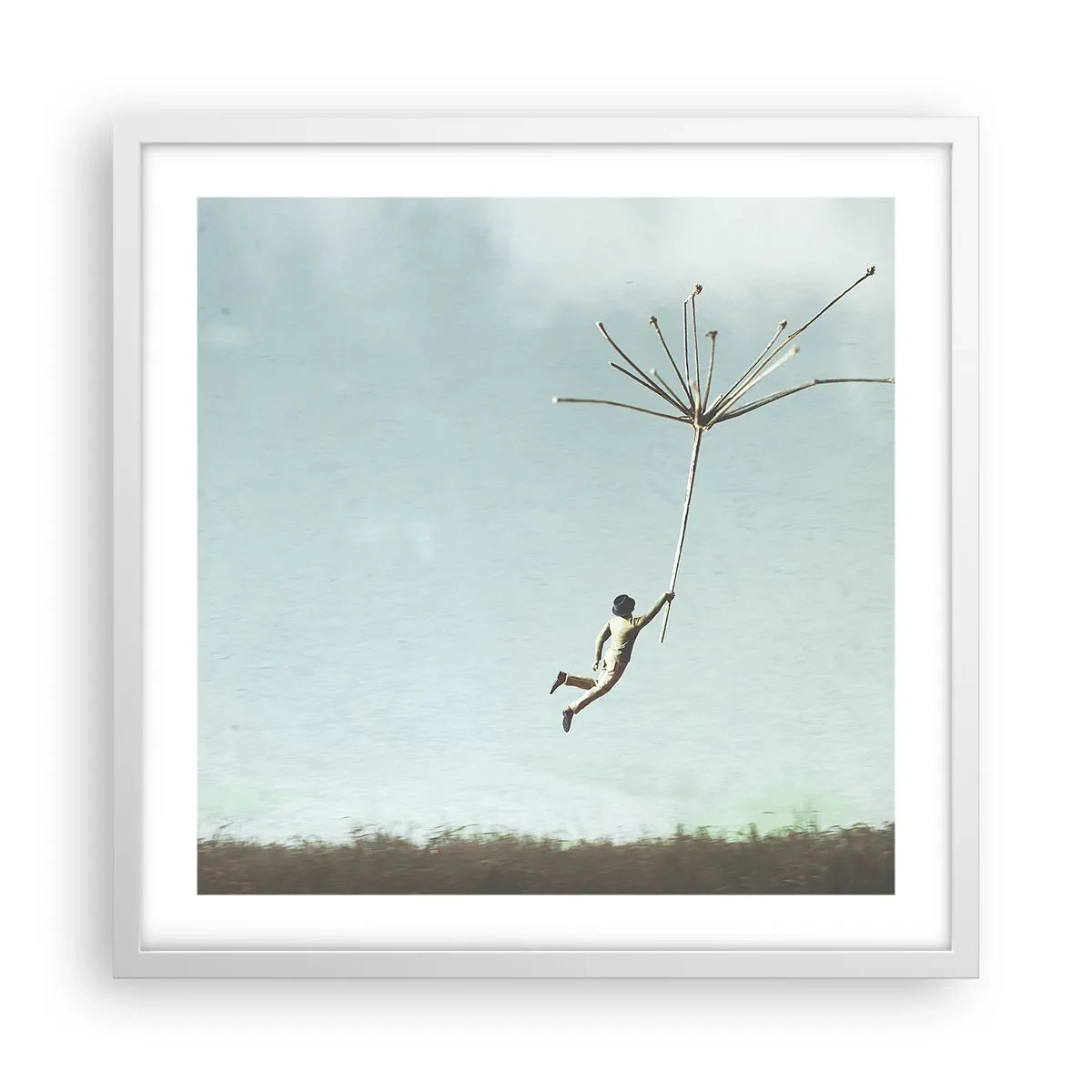 Pôster em moldura branca - Papagaios, balões, vento - 50x50 cm