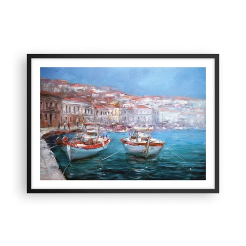 Pôster com moldura preta - Baía italiana - 70x50 cm