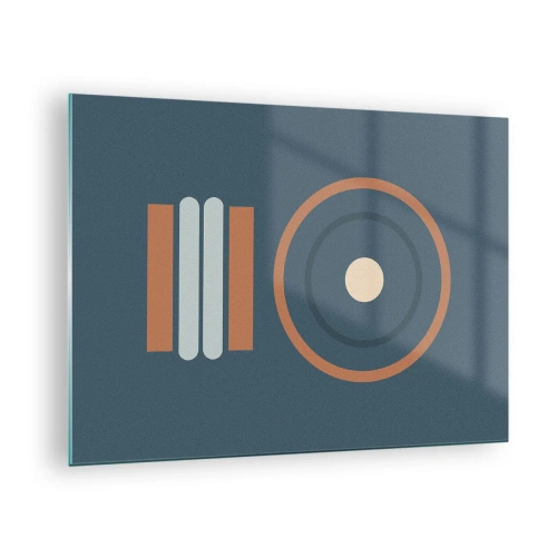 Quadro em vidro - Formas geométricas abstratas em cores suaves, com círculos e linhas - 70x50cm - A essência da questão - Decoração de parede moderna para a sala de estar e quarto ARTTOR