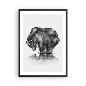 Pôster com moldura preta - Imagem geométrica de um urso na água - 50x70cm - É bom ver alguém próximo - Decoração de parede moderna para a sala de estar e quarto ARTTOR
