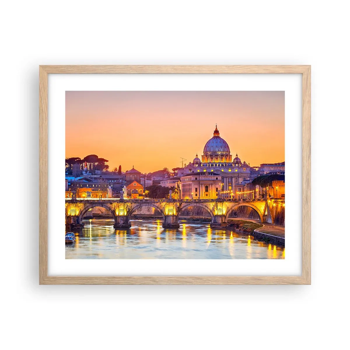 Pôster com moldura de carvalho claro - Crepúsculo sobre a Cidade Eterna - 50x40 cm