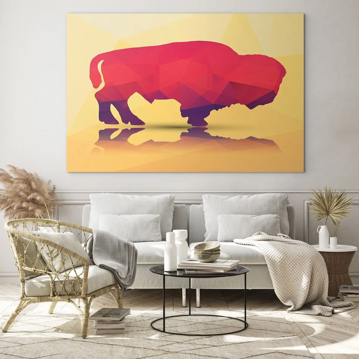 Quadro em vidro - A força amaranto do bisonte - 120x80 cm
