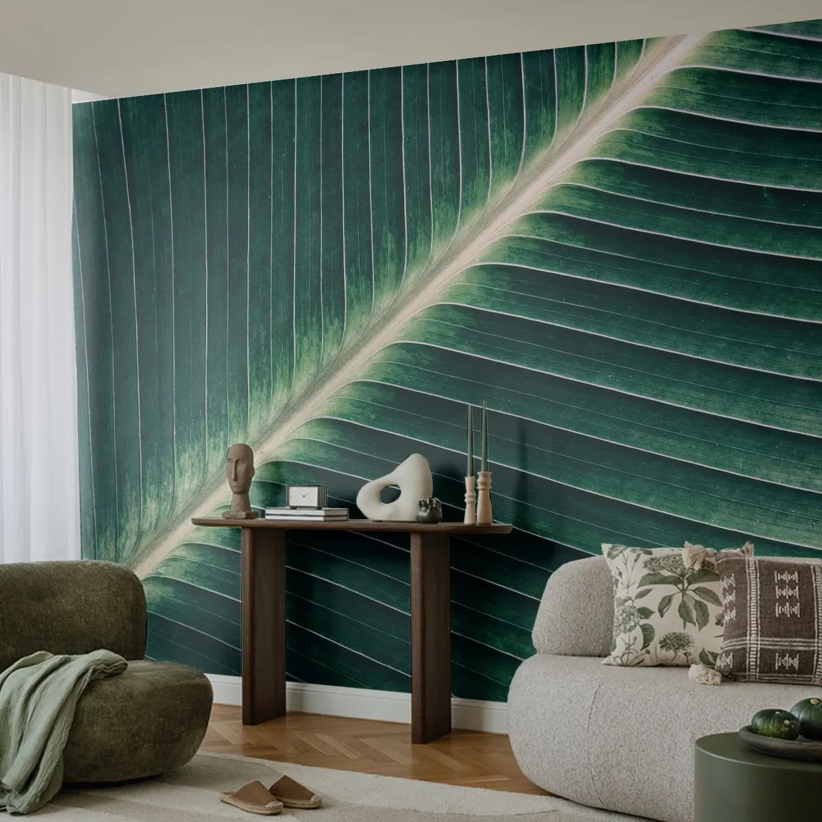 Papel de Parede Premium Canvas - O ritmo da natureza - Abstração, Folha verde, Gráficos - 300x210 cm