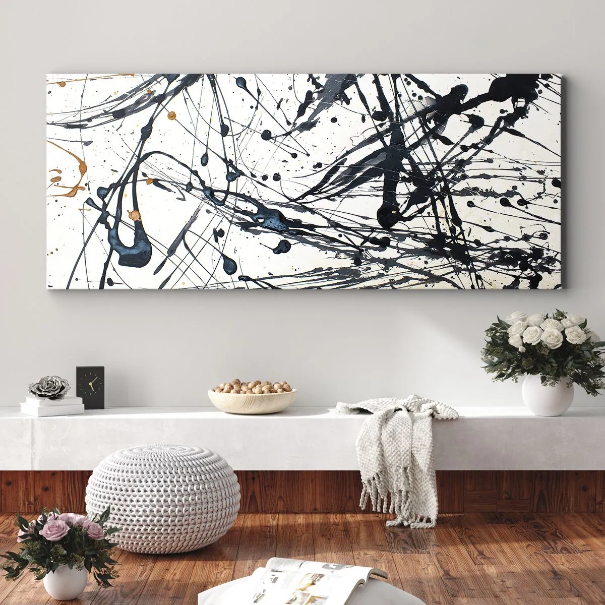 Quadro em tela - Abstração expressionista - 100x40 cm