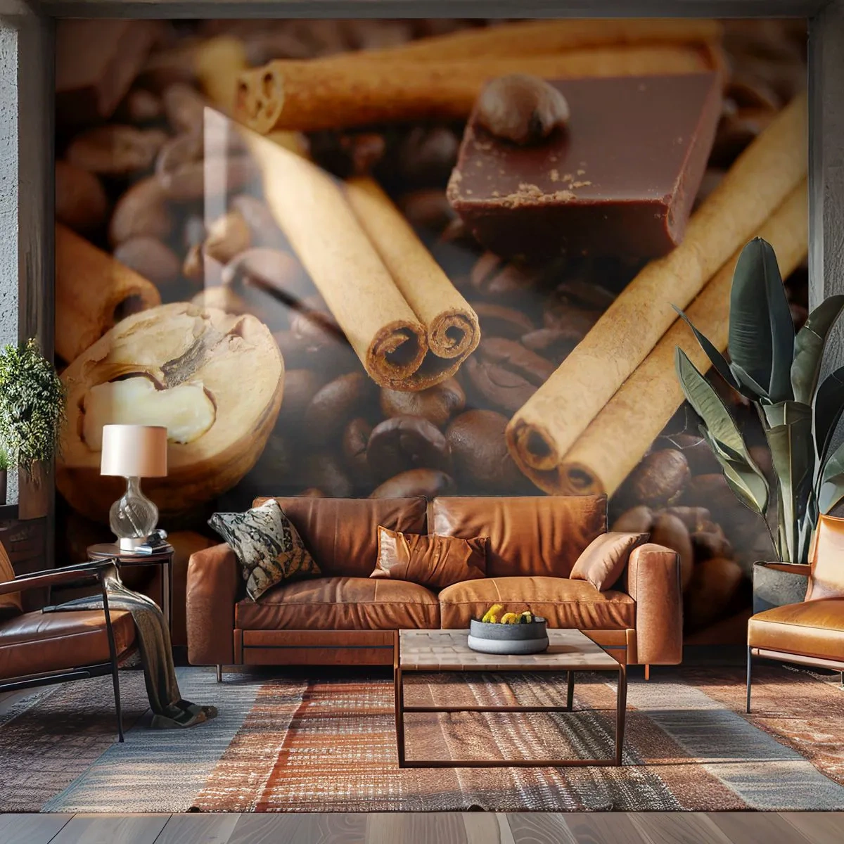 Papel de Parede Autocolante Deluxe Sticker - Concerto de aromas - Gastronomia, Chocolate, Grãos de café - 250x175 cm