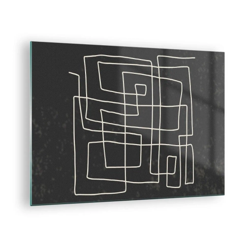 Quadro em vidro - Abstração geométrica com linhas brancas sobre fundo preto - 70x50cm - Não é tão simples - Decoração de parede moderna para a sala de estar e quarto ARTTOR