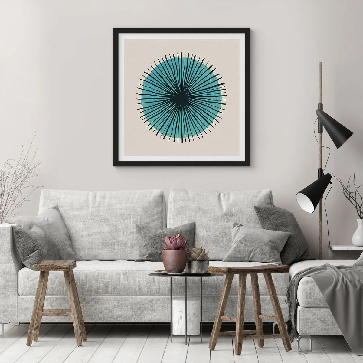 Pôster com moldura preta - Radiante sobre o azul - 30x30 cm