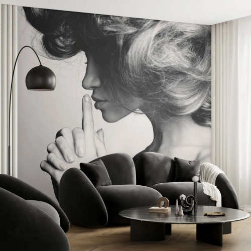 Papel de Parede Premium Canvas - Ouvindo-se a si própria - Mulher, Modelo, Rosto de mulher - 400x280 cm