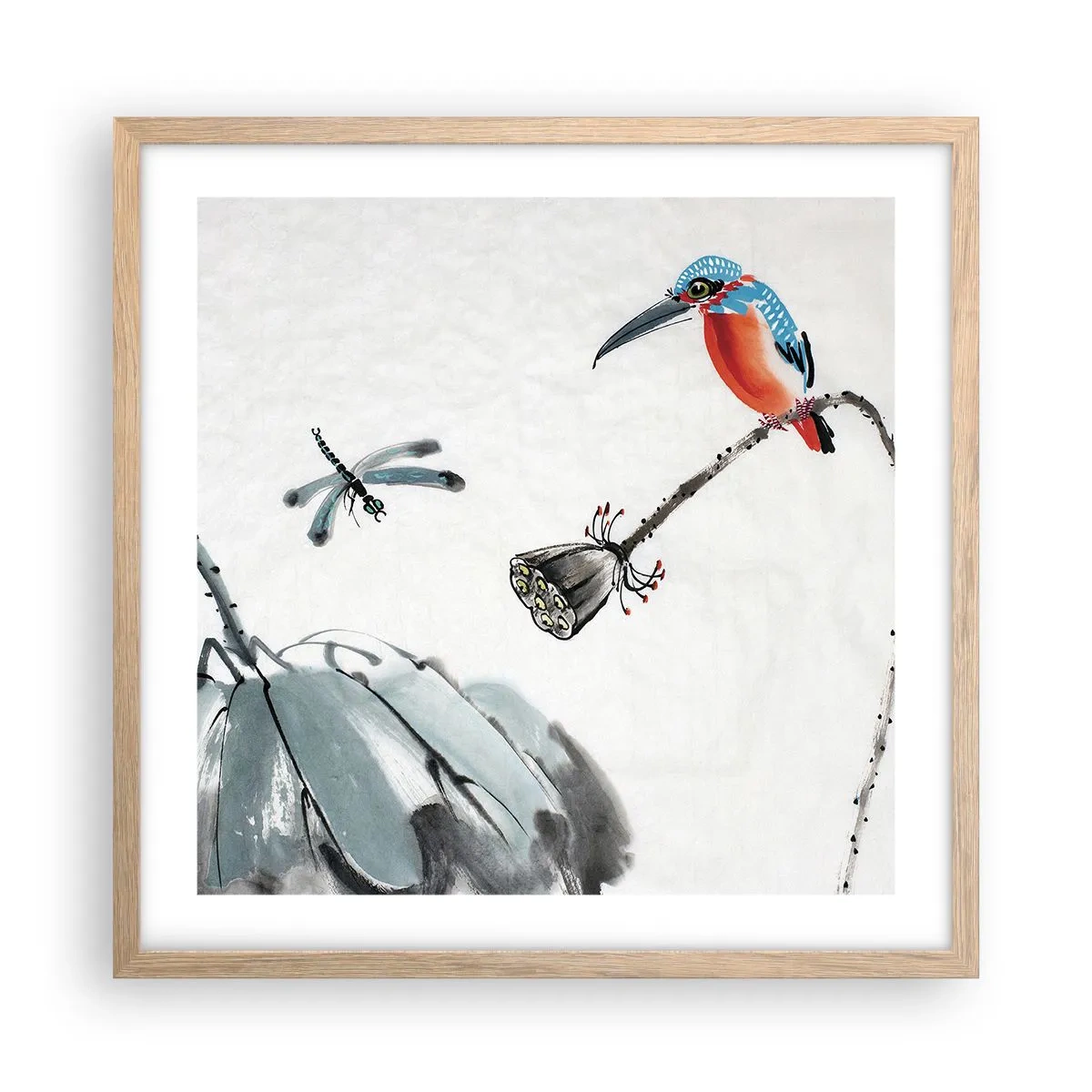 Pôster com moldura de carvalho claro - A vida do prado - 50x50 cm