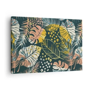 Quadro em tela - Folhas coloridas em um fundo escuro - 70x50cm - Fantasia de folhas - Decoração de parede moderna para a sala de estar e quarto ARTTOR
