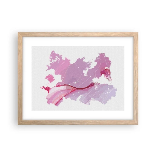 Pôster com moldura de carvalho claro - Mapa do mundo rosa - 40x30 cm
