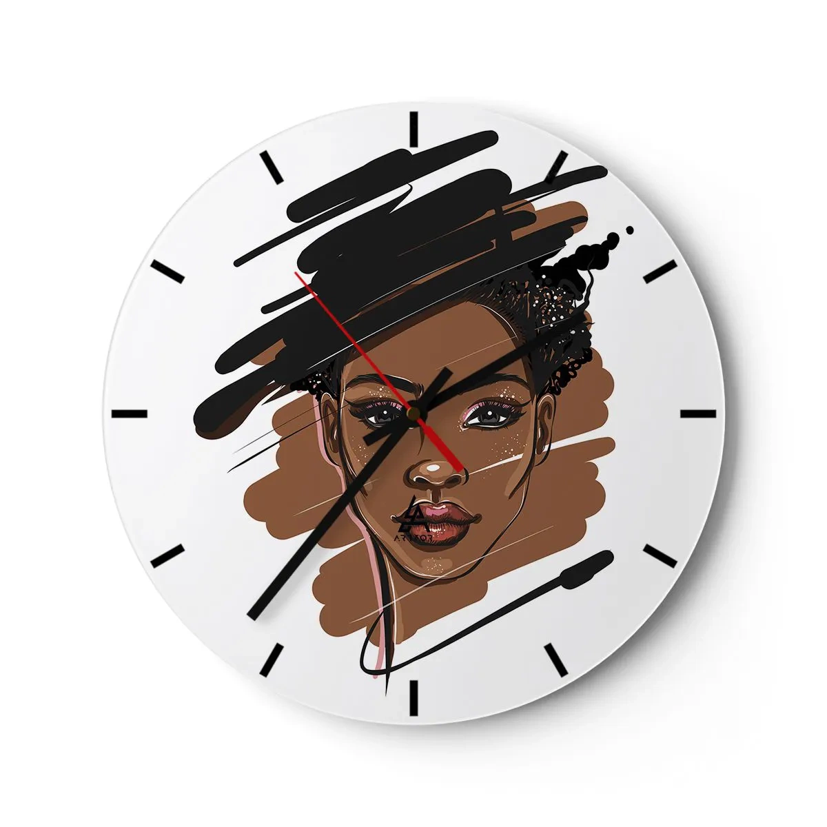 Relógio de parede - Relógio em vidro - Ilustração em estilo esboço do rosto de uma mulher em um fundo branco - 30x30cm - Doce como chocolate - Decoração de parede moderna para a sala de estar, cozinha e quarto ARTTOR