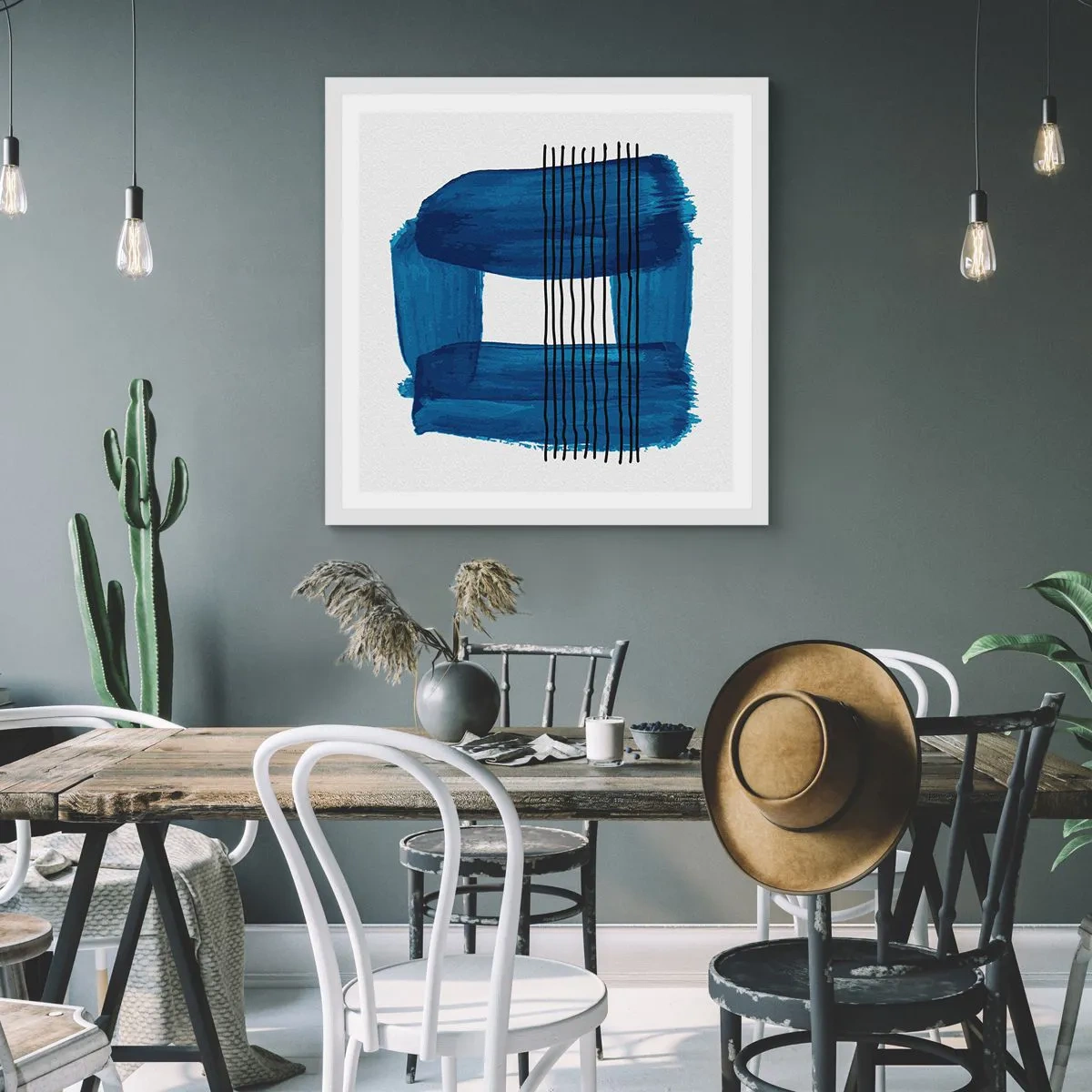 Pôster em moldura branca - Composição azul-negra - 40x40 cm