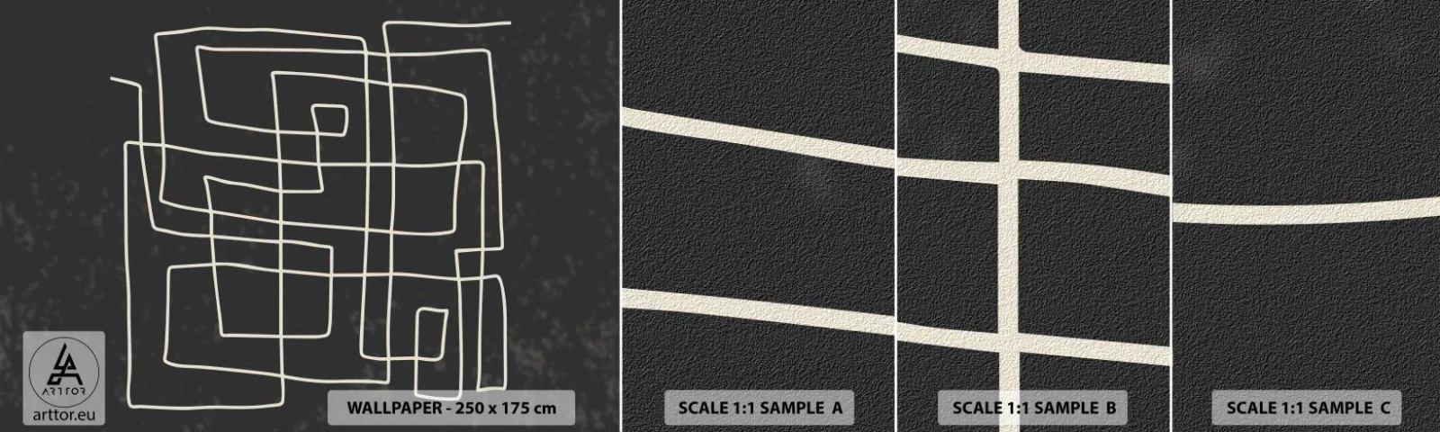 Amostra de Papel de Parede Standard Eco - Não é tão simples - Abstração, Pedaço, Preto e branco - 100x30 cm