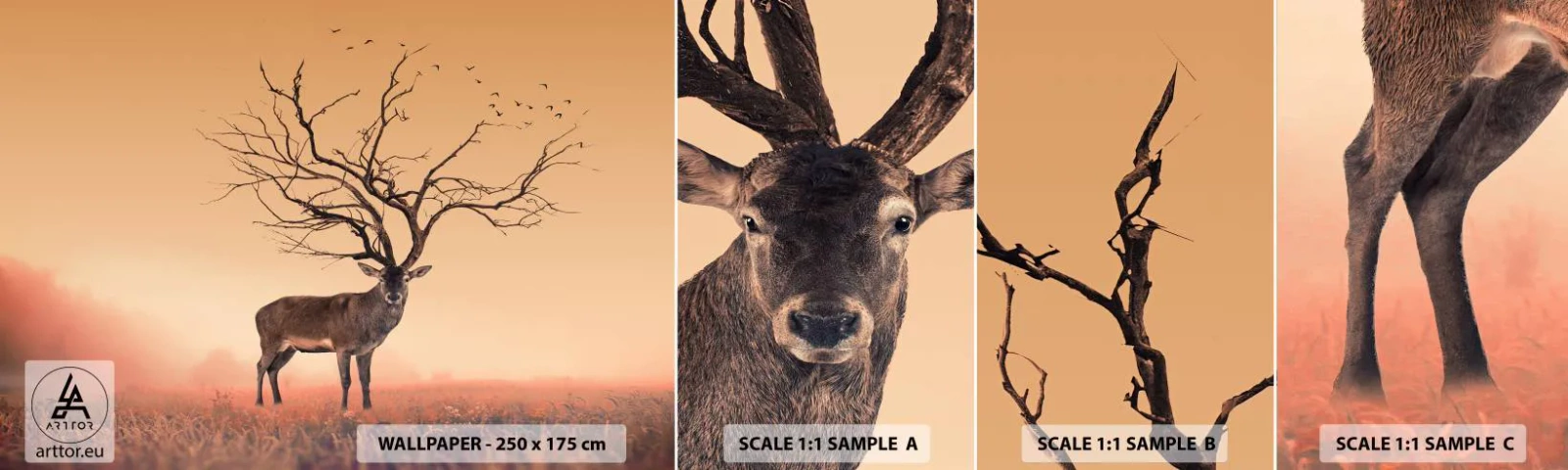 Amostra de Papel de Parede Standard Eco - Cervo - o espírito eterno da floresta - Abstração, Cervo, Natureza - 100x30 cm