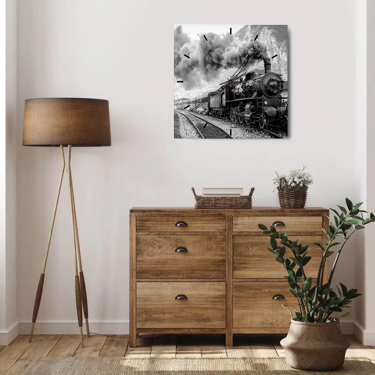 Relógio de parede - Relógio em vidro - À espera na estação... - 40x40 cm