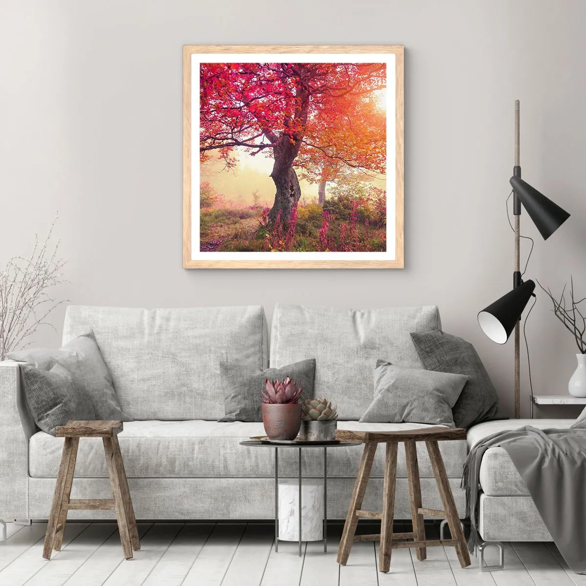 Pôster com moldura de carvalho claro - Um frenesi de florescimento - 40x40 cm