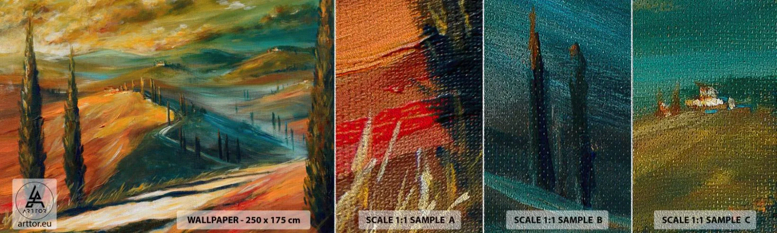 Amostra de papel de parede Premium Sand - Paisagem da Toscana - Paisagem, Toscana, Viagens - 100x30 cm