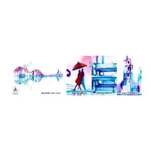 Amostra de Papel de Parede Standard Eco - Trago-vos cânticos de chuva - Abstração, Violino, Arquitetura - 100x30 cm