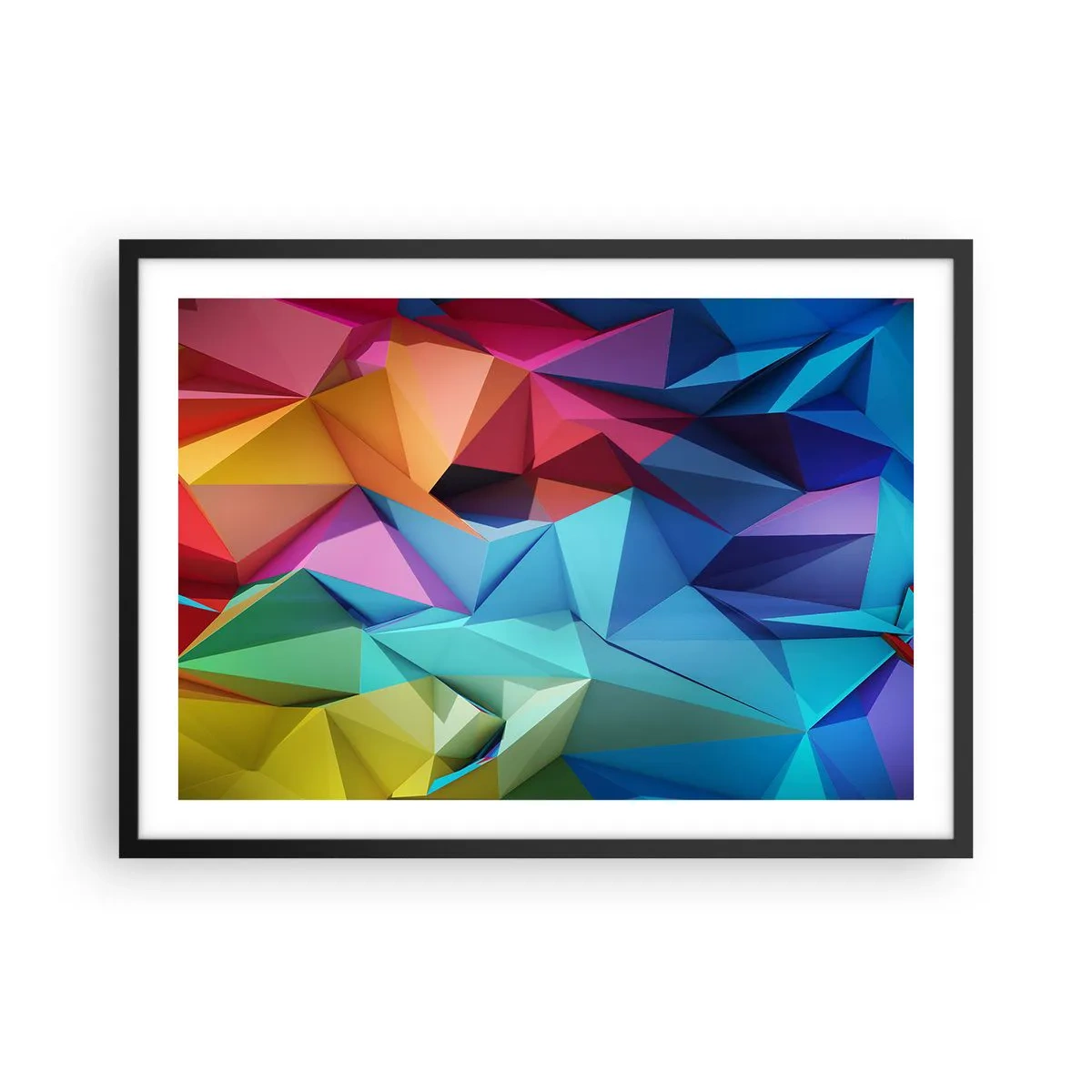 Pôster com moldura preta - Arco-íris de origami - 70x50 cm