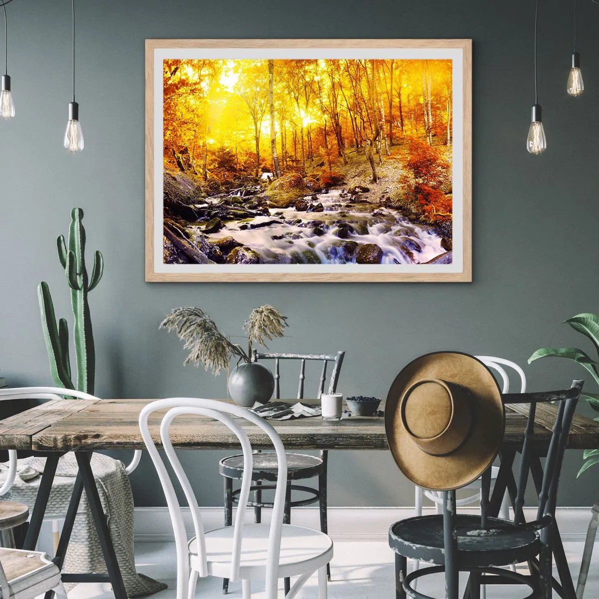 Pôster com moldura de carvalho claro - Pedras emolduradas em ouro e platina - 50x40 cm